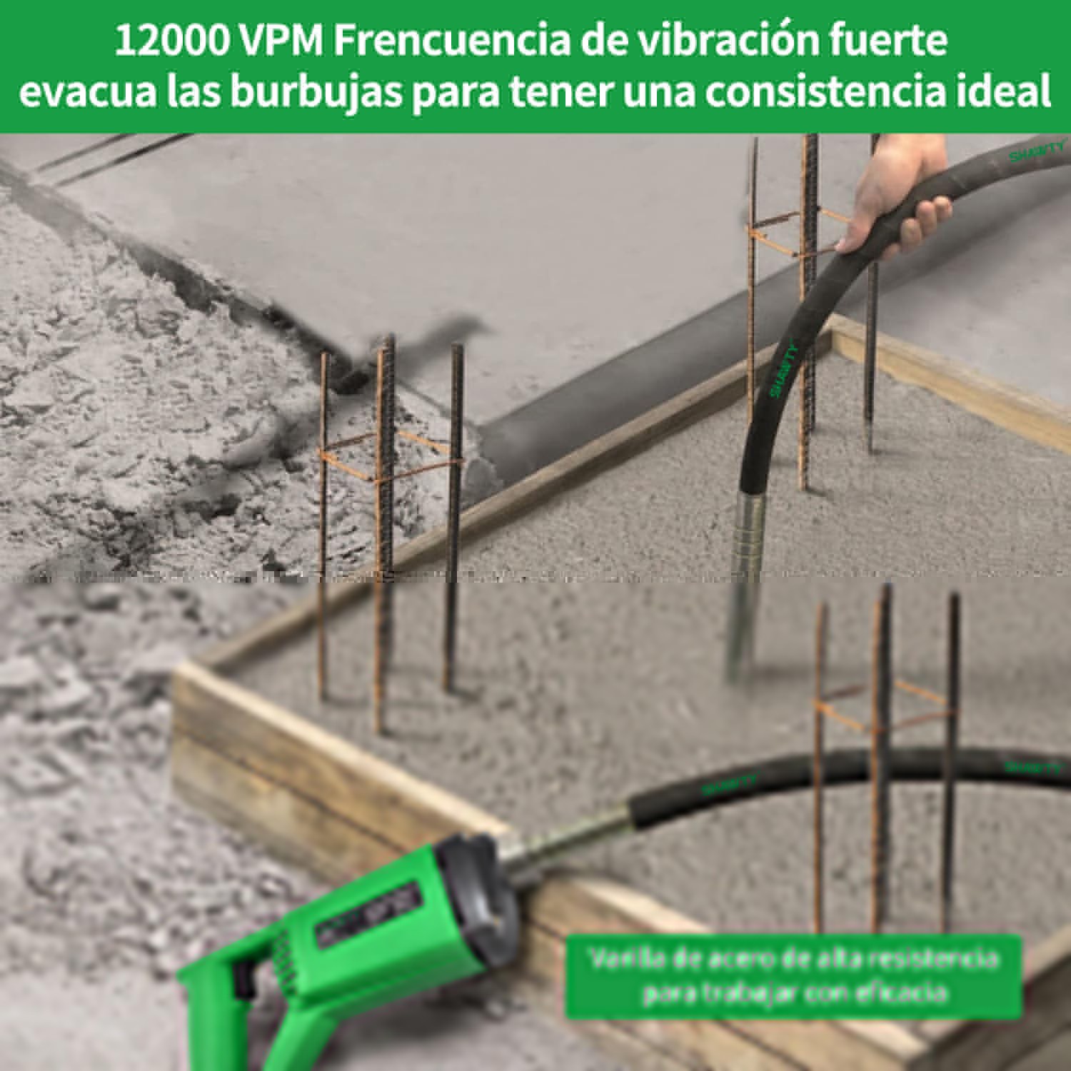 SHAWTY S0095 Portable 1200W Concrete Vibrator - 12000VPM, 1.5m Cable, Concrete Leveling
