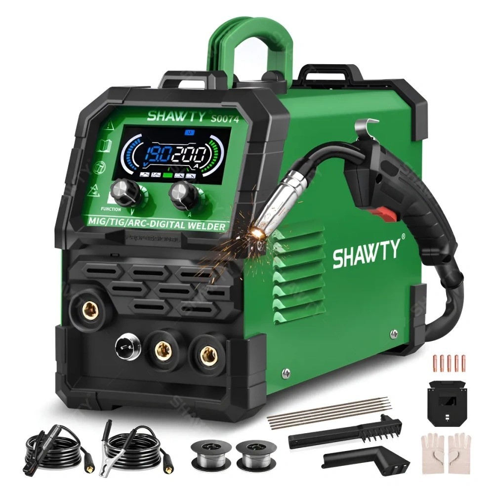 SHAWTY S0074 200A 3-in-1 Inverter Welder - MIG/MMA/TIG, IGBT 110V, LED Display, Home/Industry Use