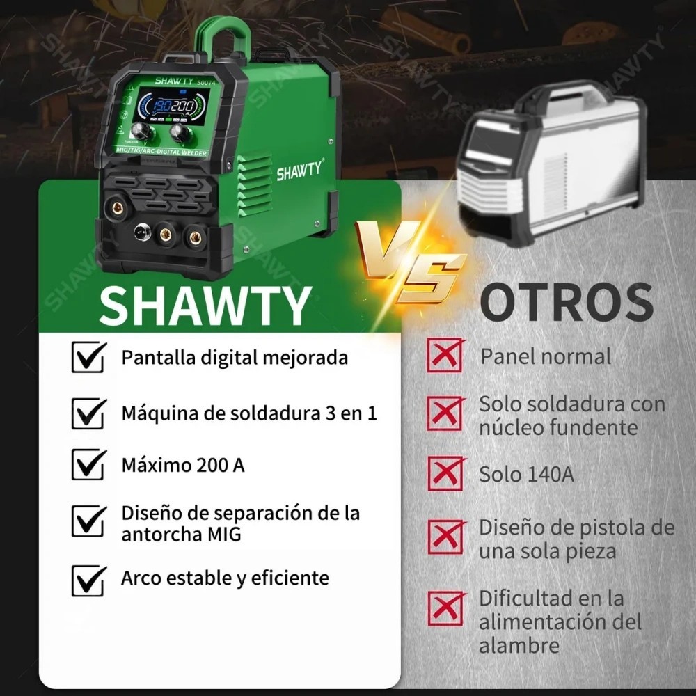 SHAWTY S0074 200A 3-in-1 Inverter Welder - MIG/MMA/TIG, IGBT 110V, LED Display, Home/Industry Use
