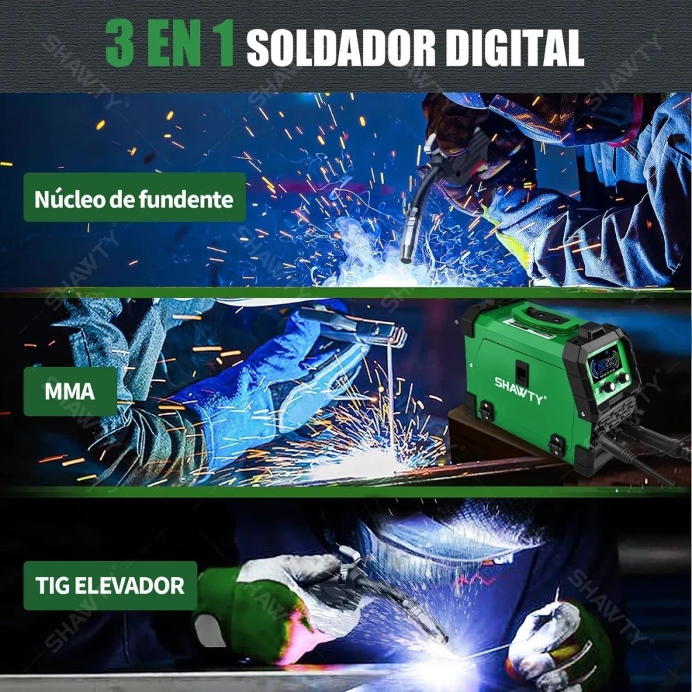 SHAWTY S0074 200A 3-in-1 Inverter Welder - MIG/MMA/TIG, IGBT 110V, LED Display, Home/Industry Use