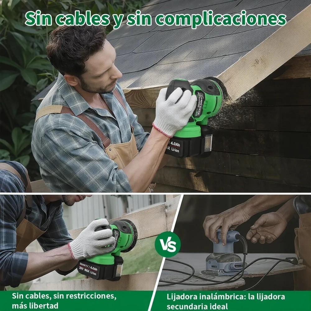SHAWTY S0078 20V 5-Inch Cordless Sander - 7 Speeds, 18 Discs, 2000mAh, Woodworking Kit