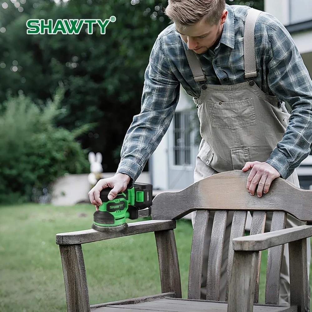 SHAWTY S0078 20V 5-Inch Cordless Sander - 7 Speeds, 18 Discs, 2000mAh, Woodworking Kit