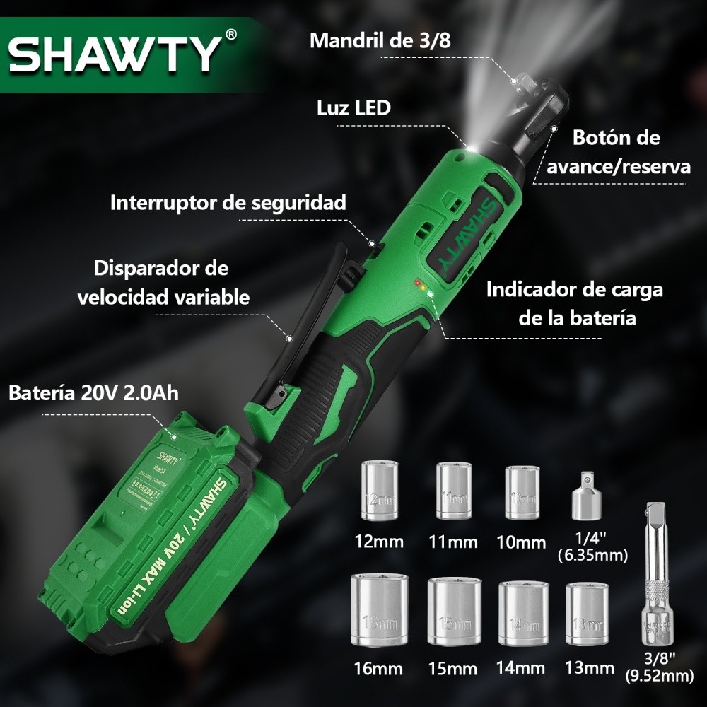 SHAWTY S0079A 20V 3/8" Impact Wrench - 65N.m, 2.0Ah Battery, 7 Sockets & Tool Bag