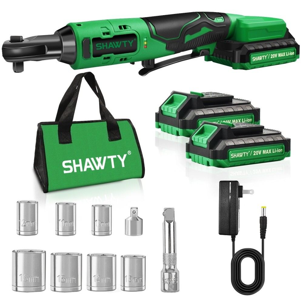 SHAWTY S0079B 20V 3/8" Electric Ratchet - 65N.m 400RPM, 2×2Ah, 8 Sockets & Accessories