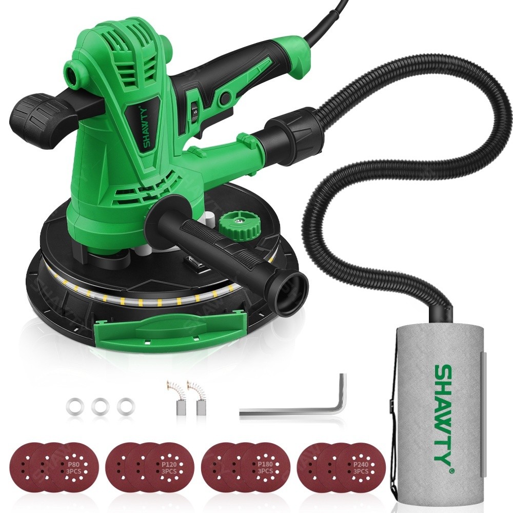SHAWTY S0080 1500W Handheld Orbital Sander - 5 Speeds 2600RPM, Dust Extraction, 12×210mm Discs