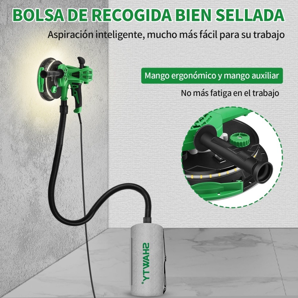 SHAWTY S0080 1500W Handheld Orbital Sander - 5 Speeds 2600RPM, Dust Extraction, 12×210mm Discs