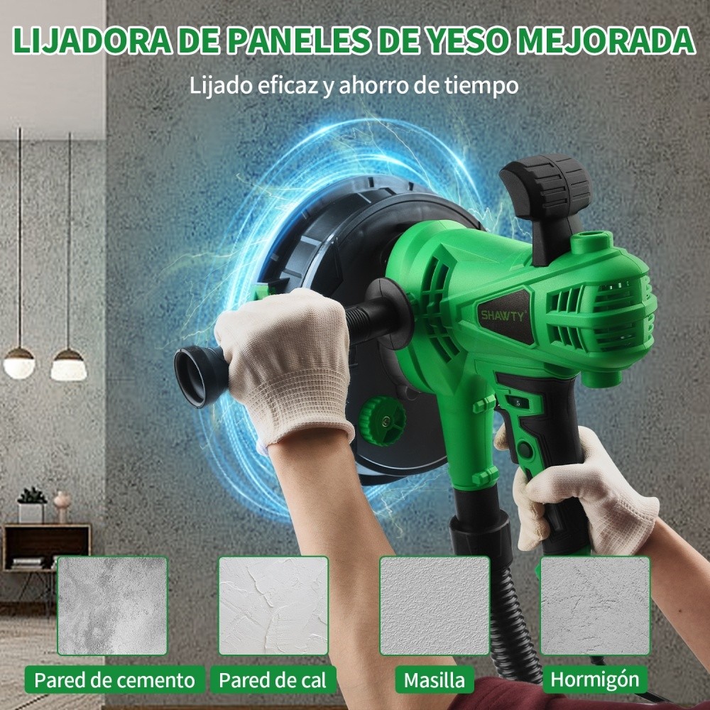 SHAWTY S0080 1500W Handheld Orbital Sander - 5 Speeds 2600RPM, Dust Extraction, 12×210mm Discs