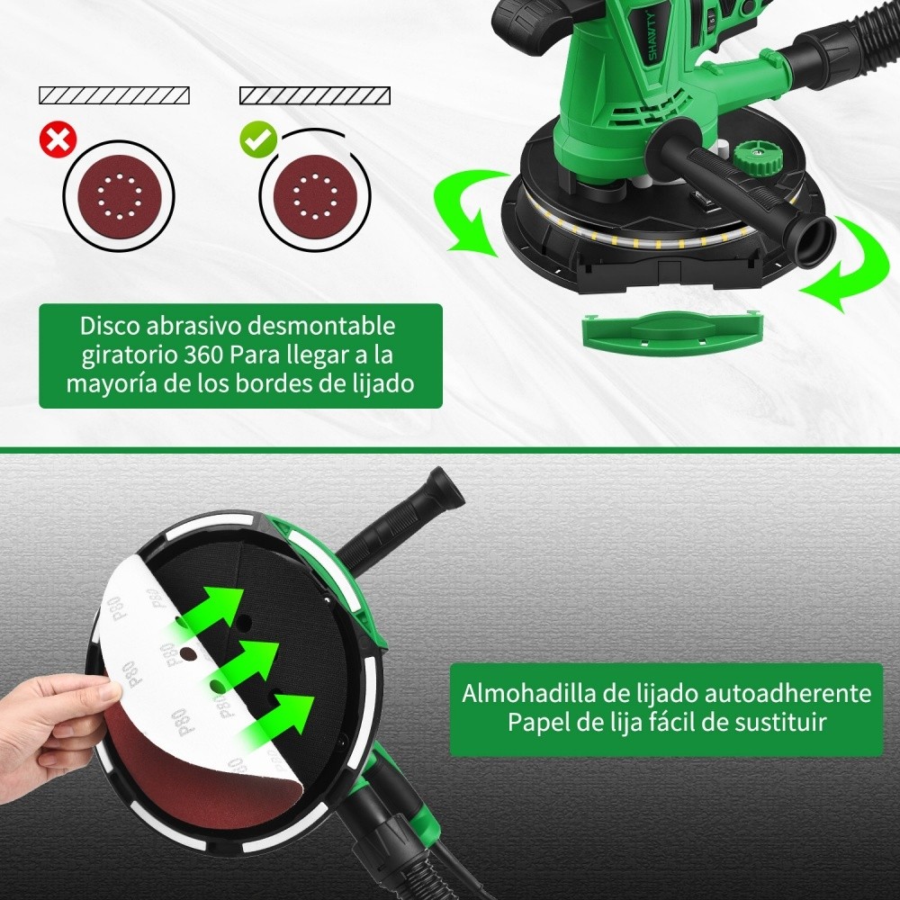 SHAWTY S0080 1500W Handheld Orbital Sander - 5 Speeds 2600RPM, Dust Extraction, 12×210mm Discs