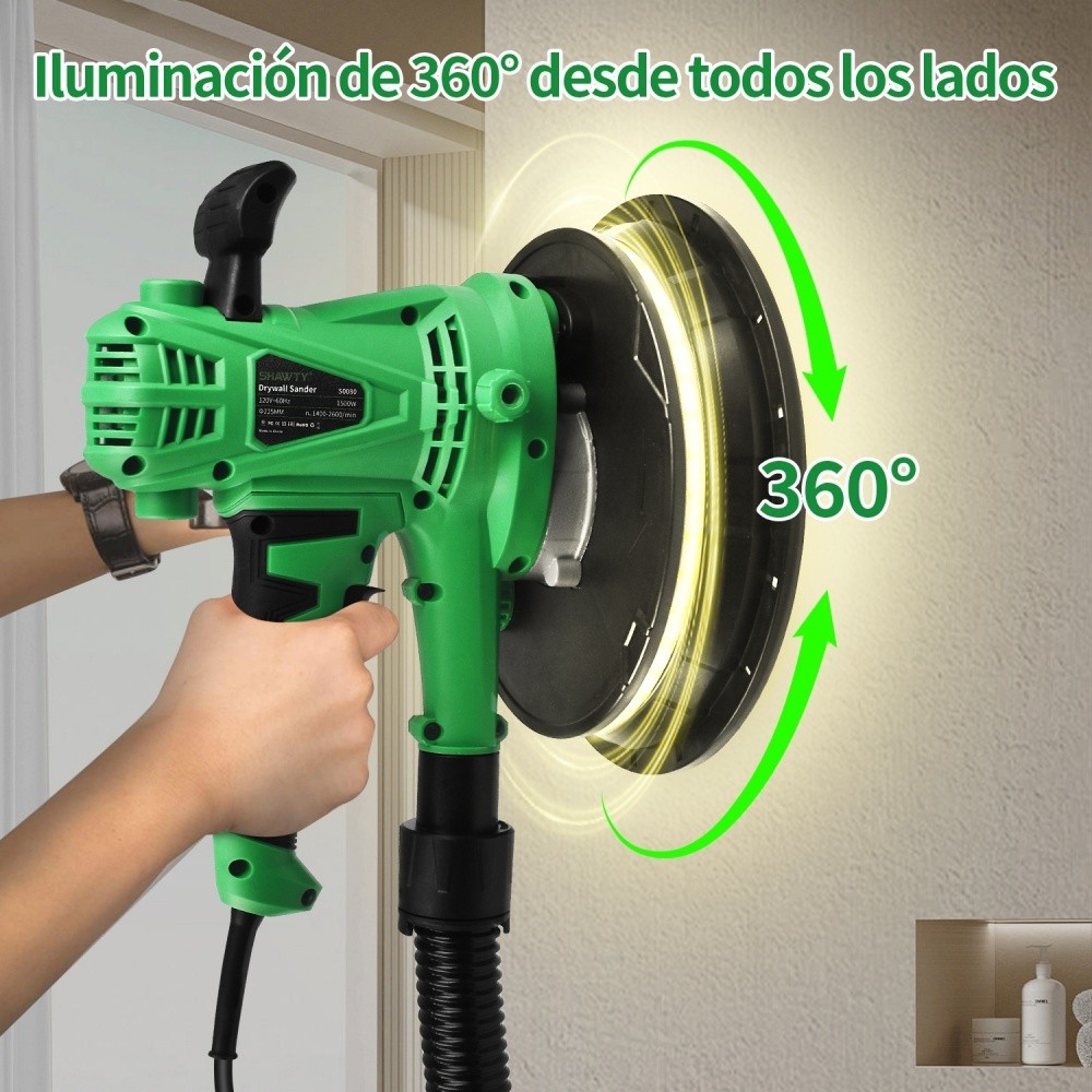 SHAWTY S0080 1500W Handheld Orbital Sander - 5 Speeds 2600RPM, Dust Extraction, 12×210mm Discs