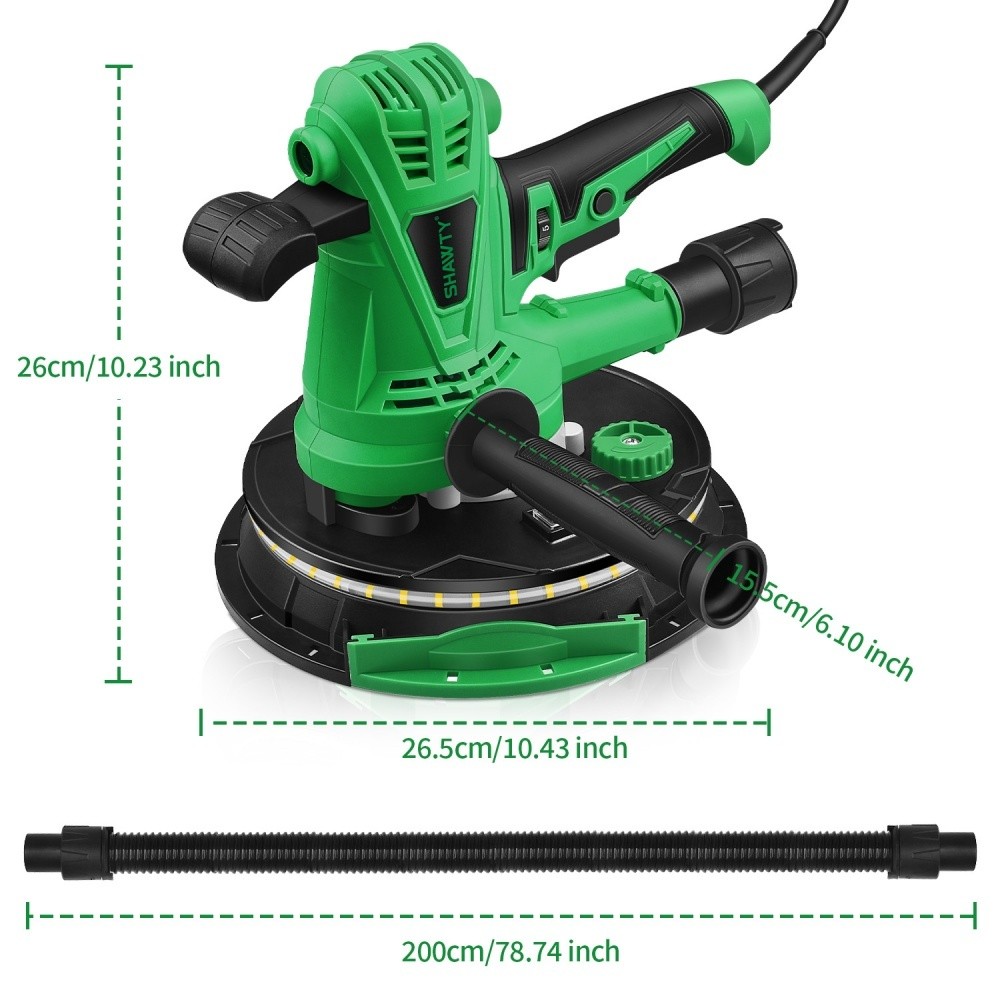 SHAWTY S0080 1500W Handheld Orbital Sander - 5 Speeds 2600RPM, Dust Extraction, 12×210mm Discs