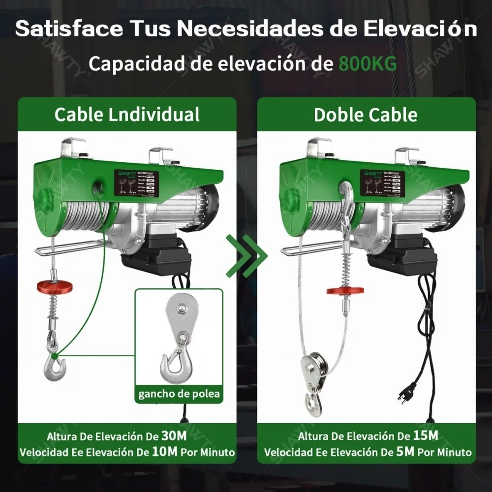 SHAWTY S0085D 400/800KG Electric Hoist - 30M Lift, Remote, Emergency Stop, Dual Cable Mode