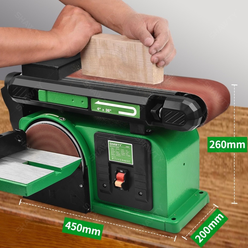 SHAWTY S0087 650W Bench Belt/Disc Sander - 4x36", 3550RPM, Wood/Metal, 2 Belts+15 Sheets