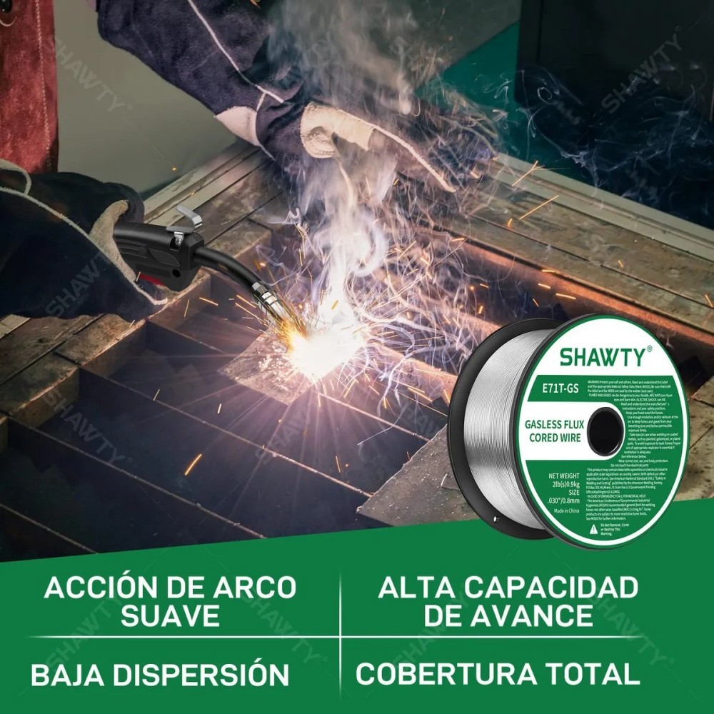 SHAWTY E71T-GS2 0.8mm E71T-GS Flux Core MIG Wire - 2 Rolls×1kg, Low Spatter for S0072/S0073