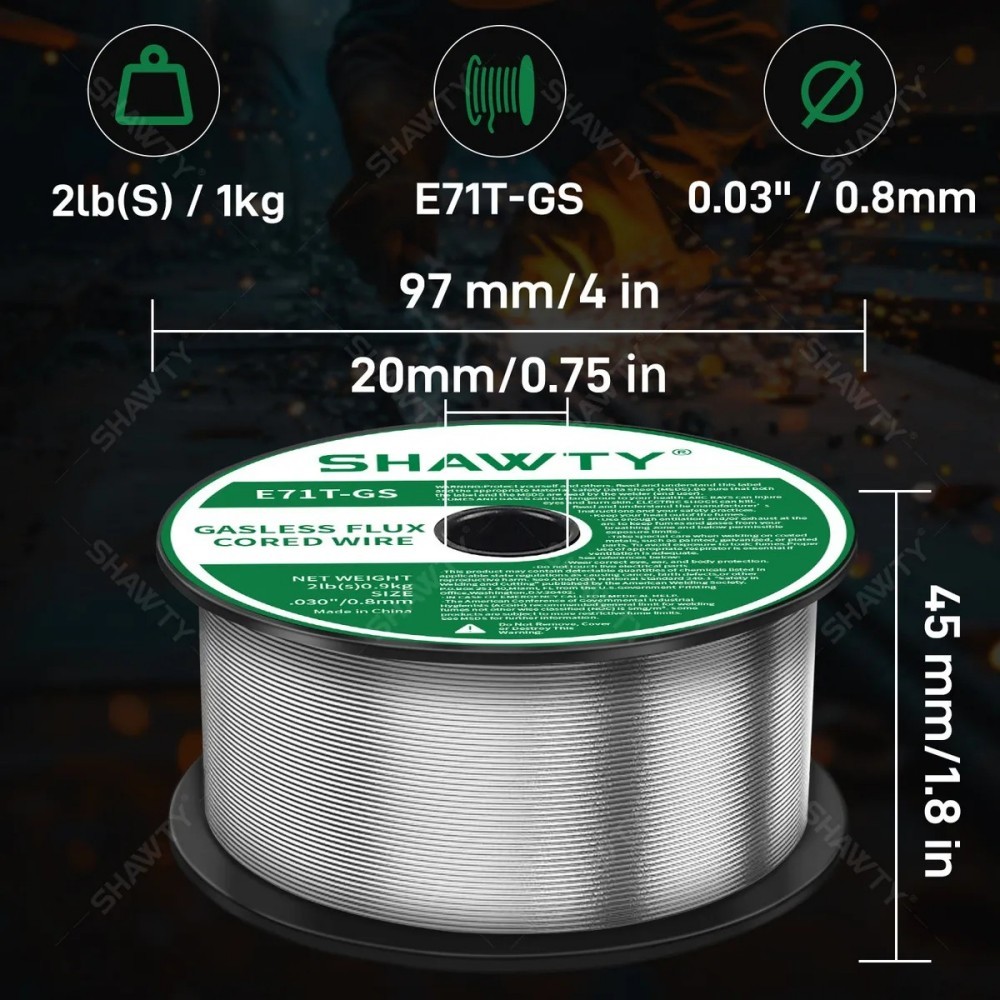 SHAWTY E71T-GS2 0.8mm E71T-GS Flux Core MIG Wire - 2 Rolls×1kg, Low Spatter for S0072/S0073
