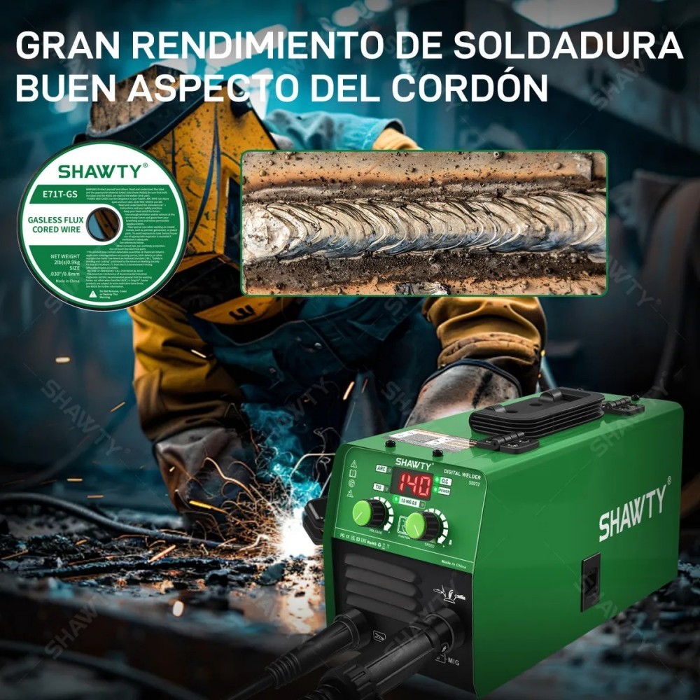 SHAWTY E71T-GS2 0.8mm E71T-GS Flux Core MIG Wire - 2 Rolls×1kg, Low Spatter for S0072/S0073