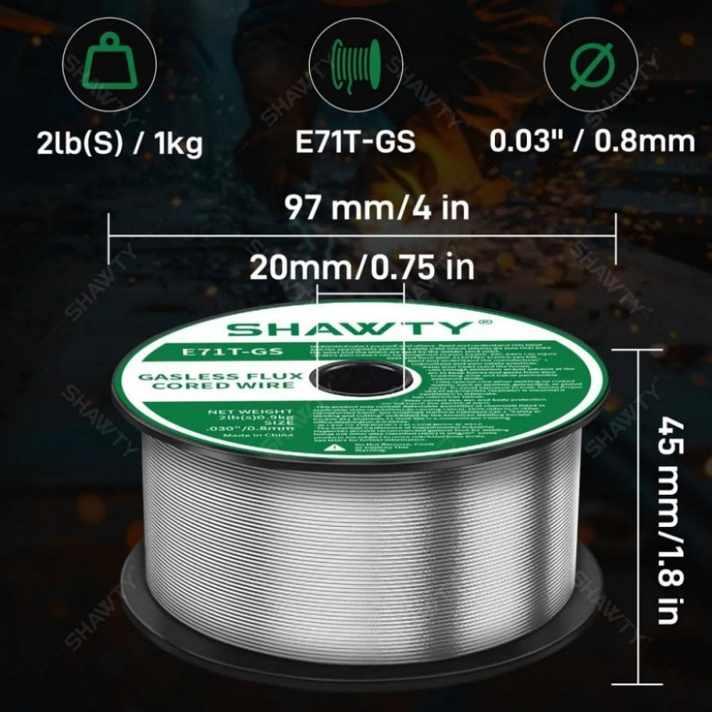 SHAWTY E71T-GS4 0.8mm Flux Core Wire - 4 Rolls×1kg, Welding Accessory S0072/S0073