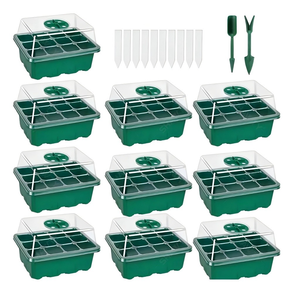 SHAWTY S0022 10×12-Hole Seedling Trays Greenhouse: Lid + Labels, Garden Growing Tools