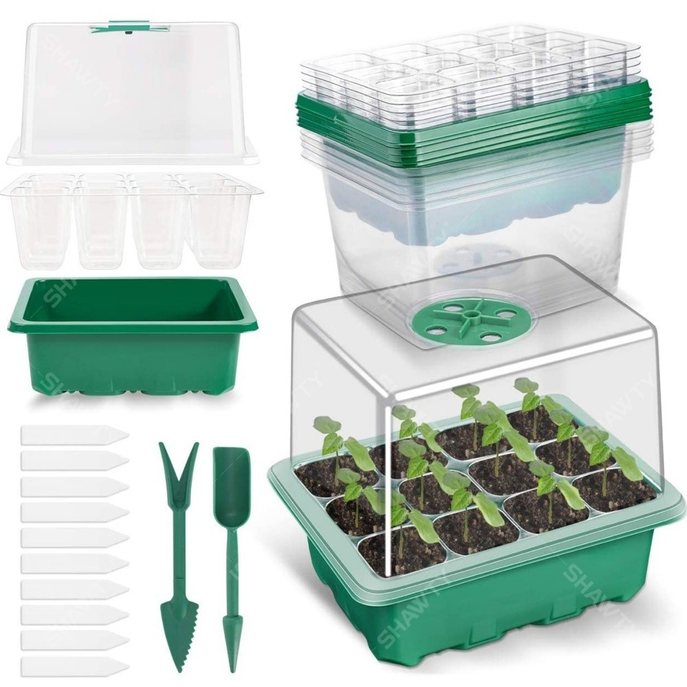 SHAWTY S0022 10×12-Hole Seedling Trays Greenhouse: Lid + Labels, Garden Growing Tools
