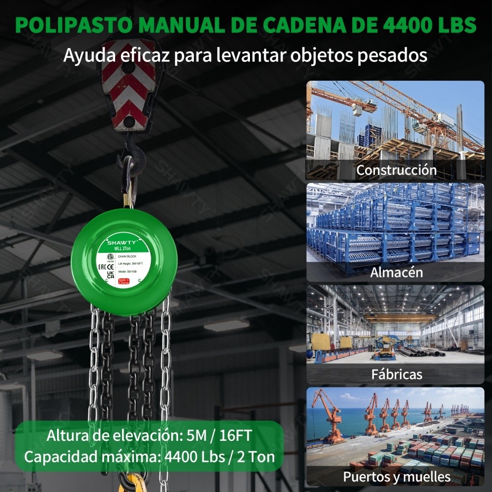SHAWTY S0110B 2T 3M Manual Chain Hoist – Lifts Goods/Machines, for Factories/Construction/Docks