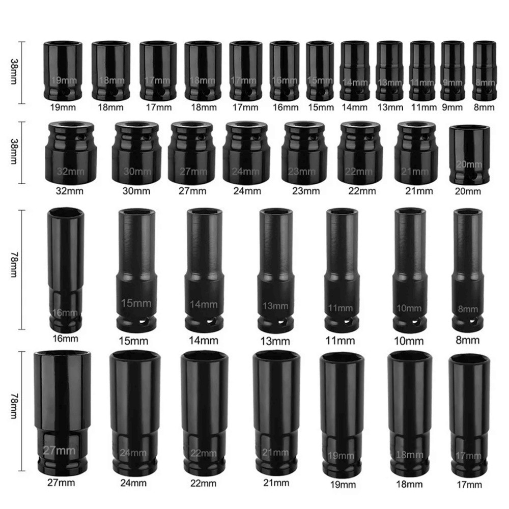 SHAWTY S0116 35 - PCS 1/2" Impact Socket Set – 12.5mm, CR-V Steel, Car Repair Pneumatic Tool