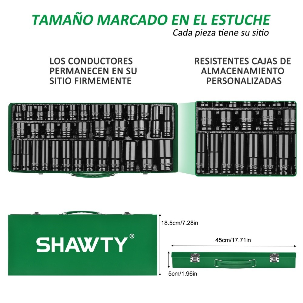SHAWTY S0116 35 - PCS 1/2" Impact Socket Set – 12.5mm, CR-V Steel, Car Repair Pneumatic Tool
