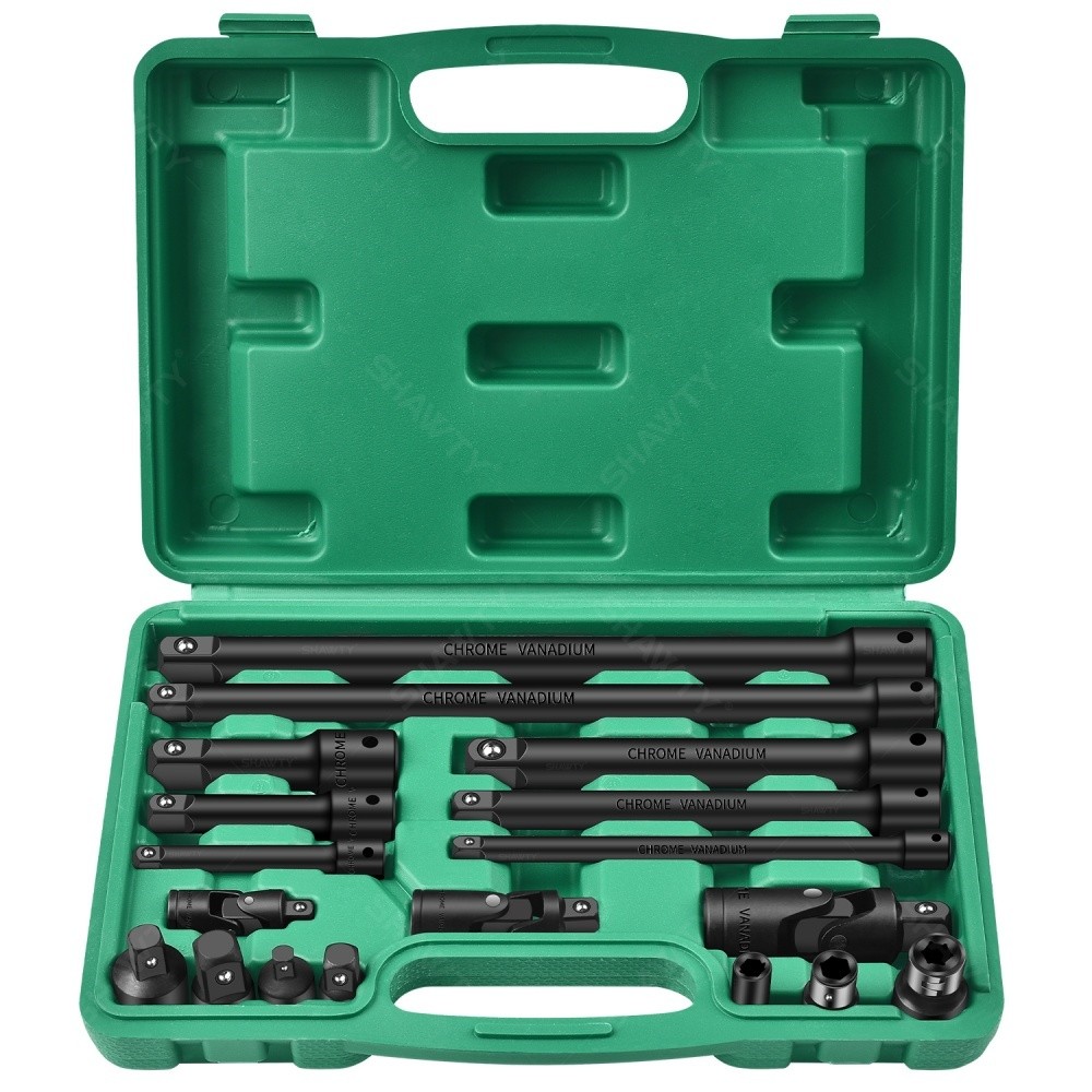 SHAWTY S0117 18-Piece Drill Adapter Set – 1/4-1/2" CR-V Extension Bars, Joints, Couplers
