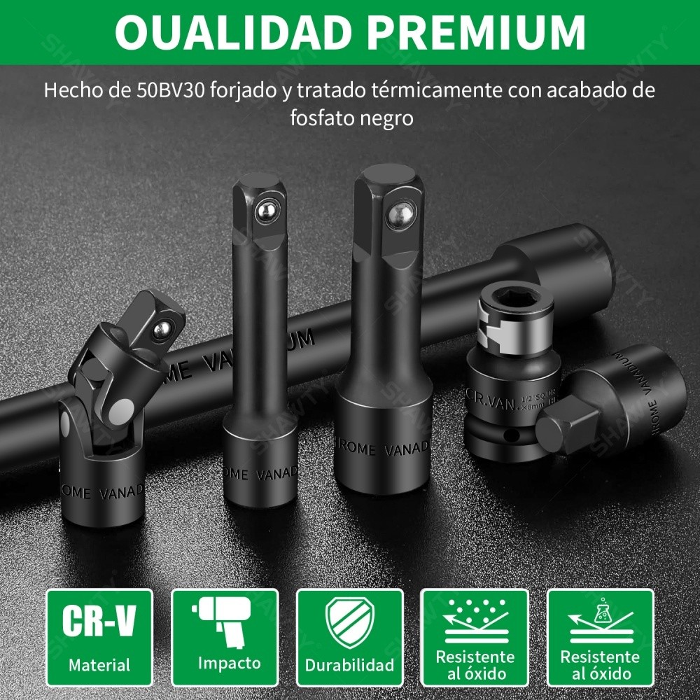 SHAWTY S0117 18-Piece Drill Adapter Set – 1/4-1/2" CR-V Extension Bars, Joints, Couplers