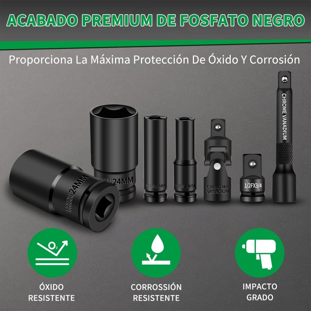 SHAWTY S0118 40-Piece 1/2" High Impact Socket Set, CR-V Steel with Extension Bar, Adapter & Joint