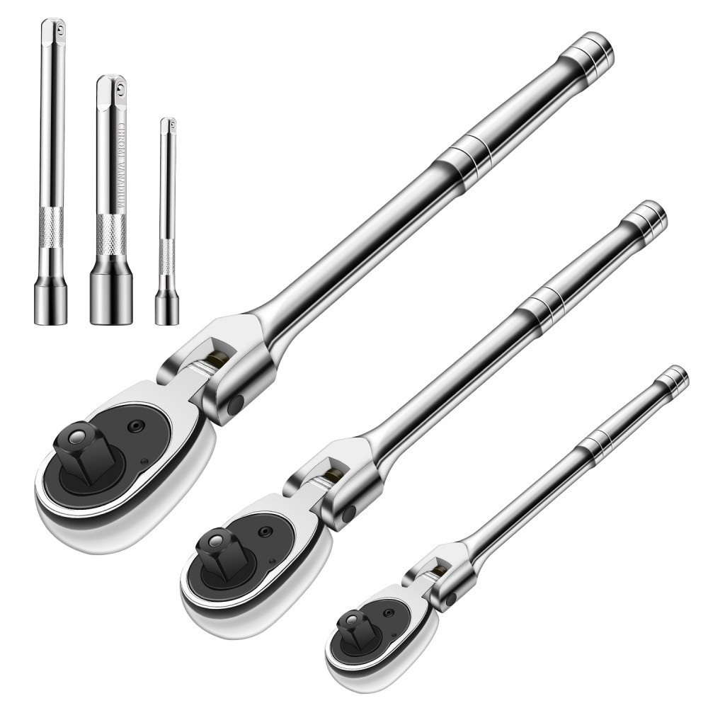 SHAWTY S0119 6-Piece Adjustable Ratchet Set – 180° 72-Teeth, 1/4-1/2" Drive, Quick Release