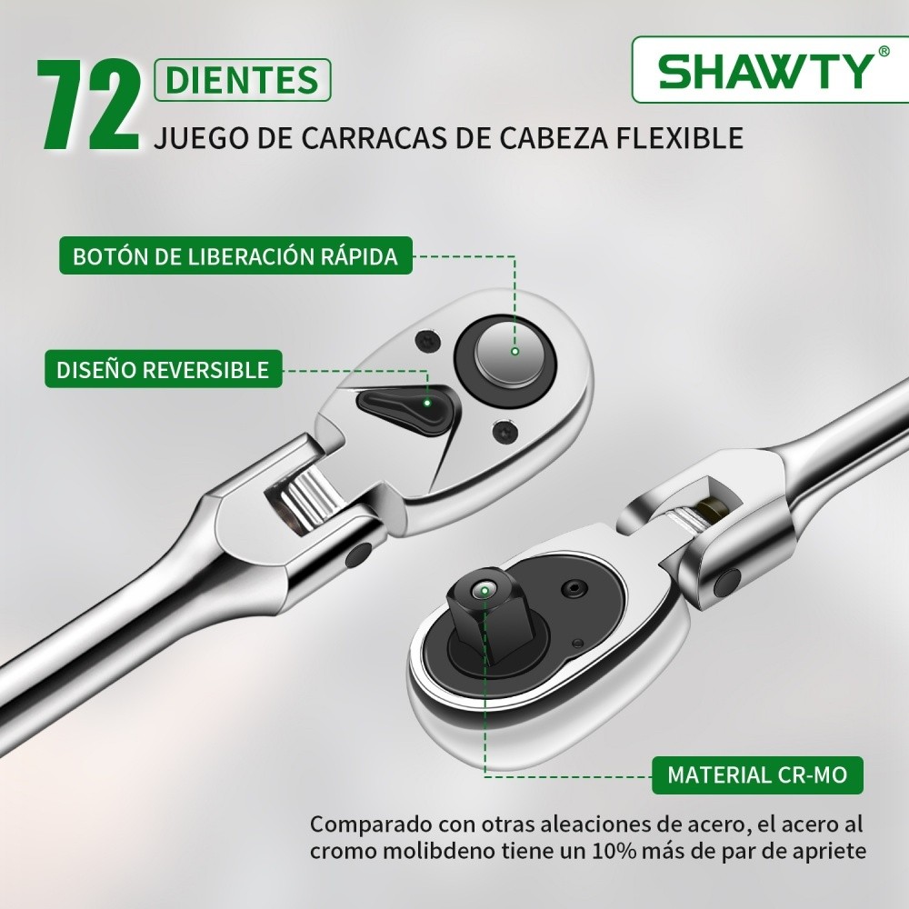 SHAWTY S0119 6-Piece Adjustable Ratchet Set – 180° 72-Teeth, 1/4-1/2" Drive, Quick Release
