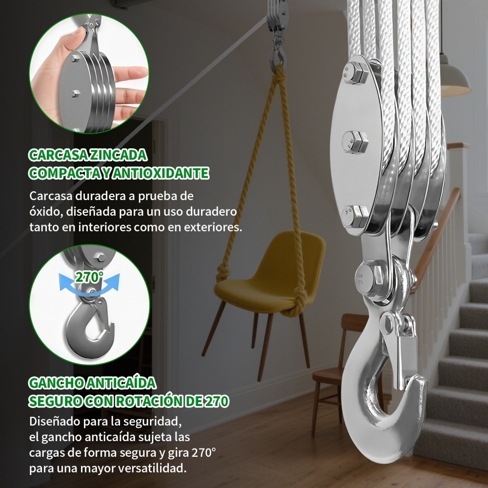 SHAWTY S0129 4-Wheel Lifting Pulley Hoist 25m-1000kg Load, 8:1 WarehousesRatio,Garages & Industrial 