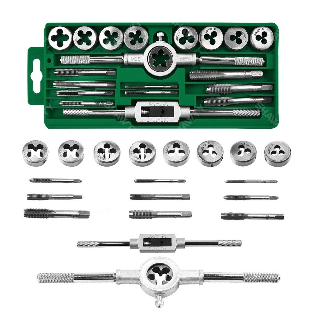 SHAWTY S0047 20-Piece Tap & Die Set M3-M12 With Adjustable Handle, Tap Wrench & Hand Wrench