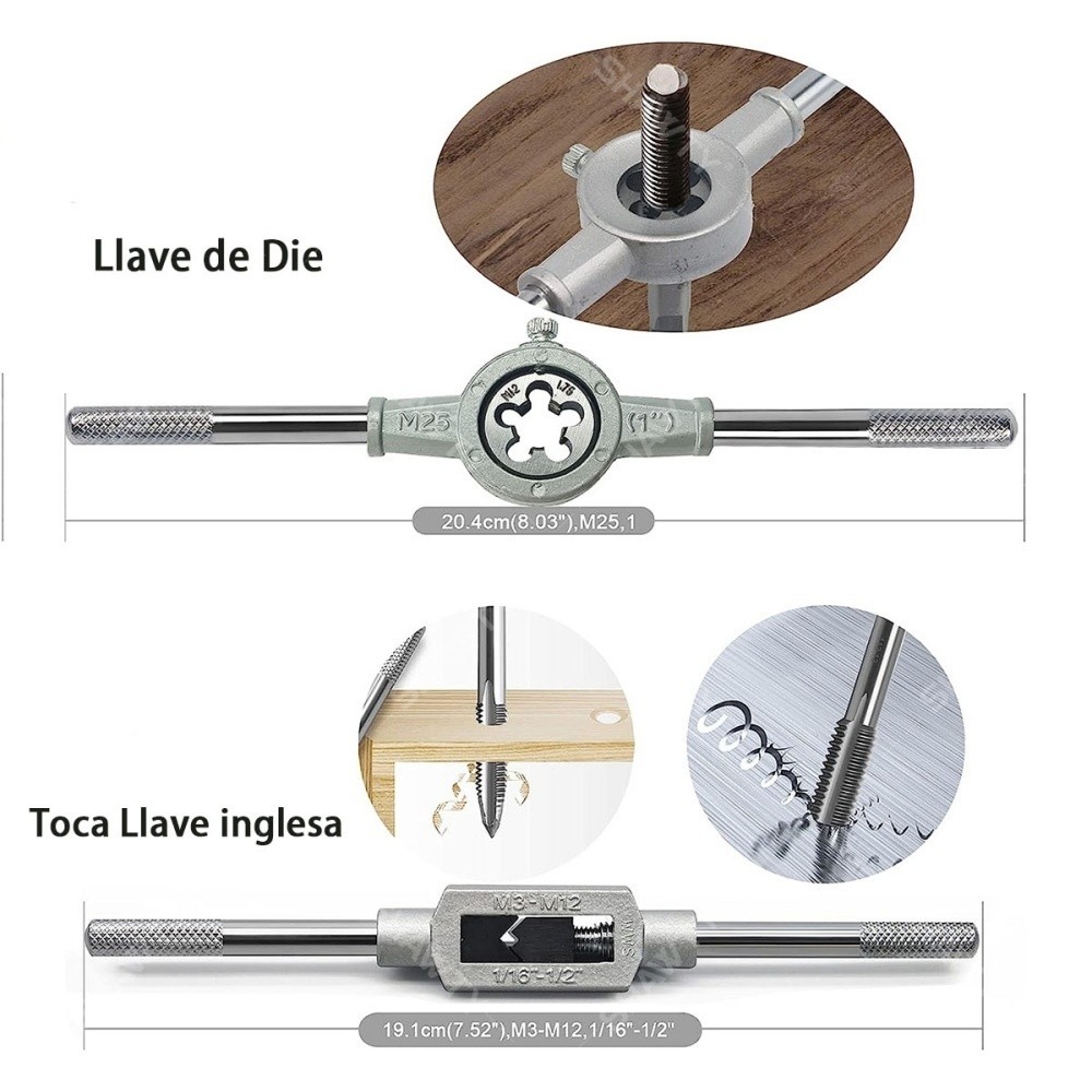 SHAWTY S0047 20-Piece Tap & Die Set M3-M12 With Adjustable Handle, Tap Wrench & Hand Wrench