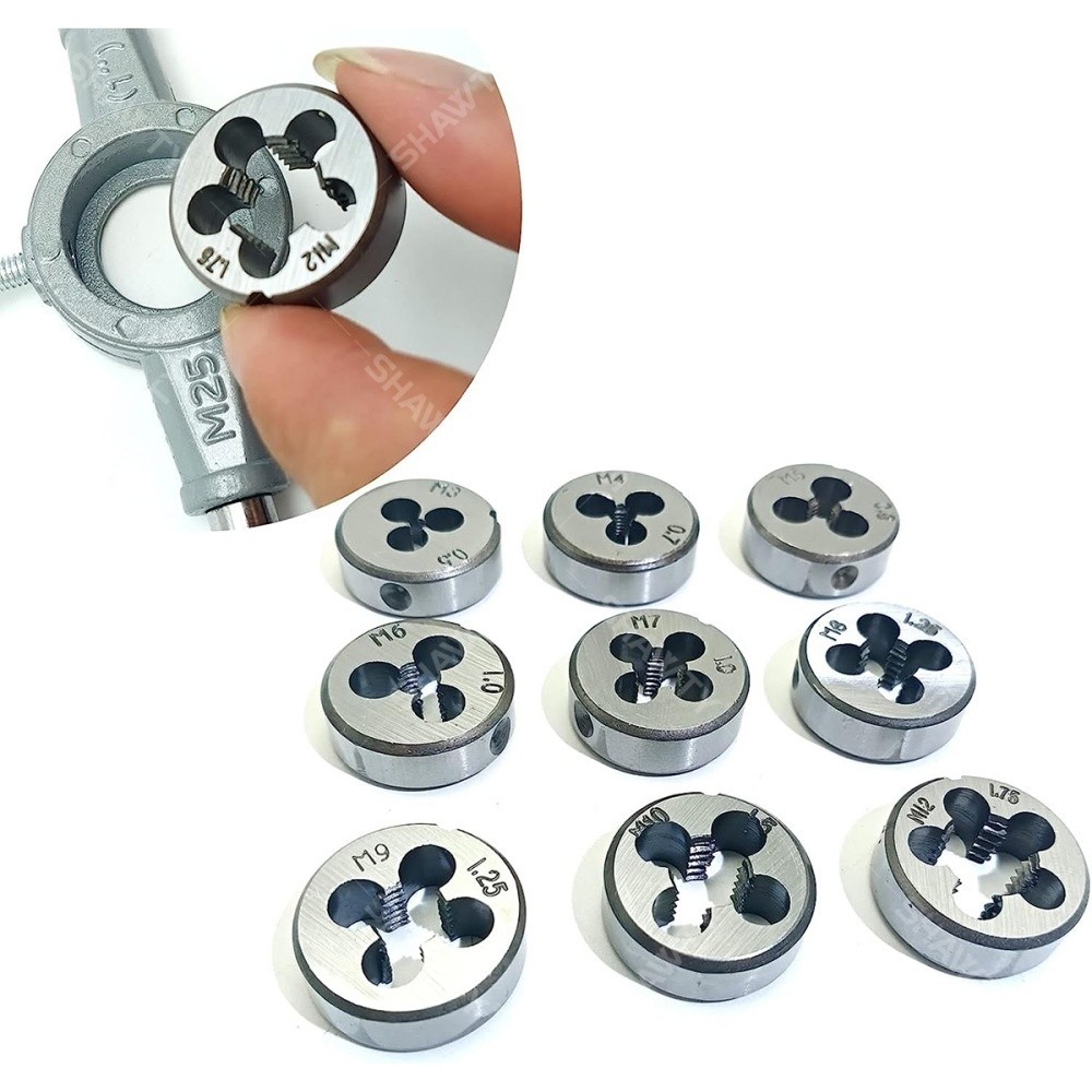 SHAWTY S0047 20-Piece Tap & Die Set M3-M12 With Adjustable Handle, Tap Wrench & Hand Wrench