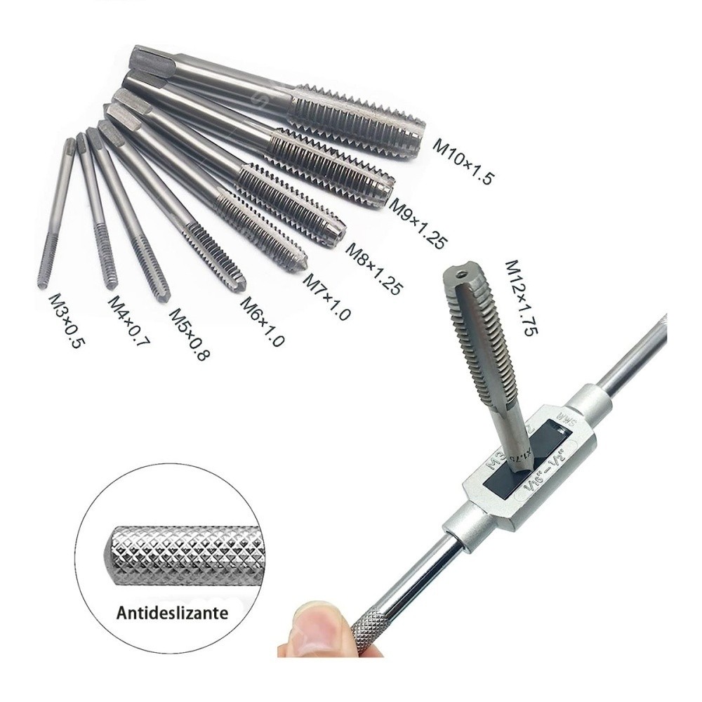 SHAWTY S0047 20-Piece Tap & Die Set M3-M12 With Adjustable Handle, Tap Wrench & Hand Wrench