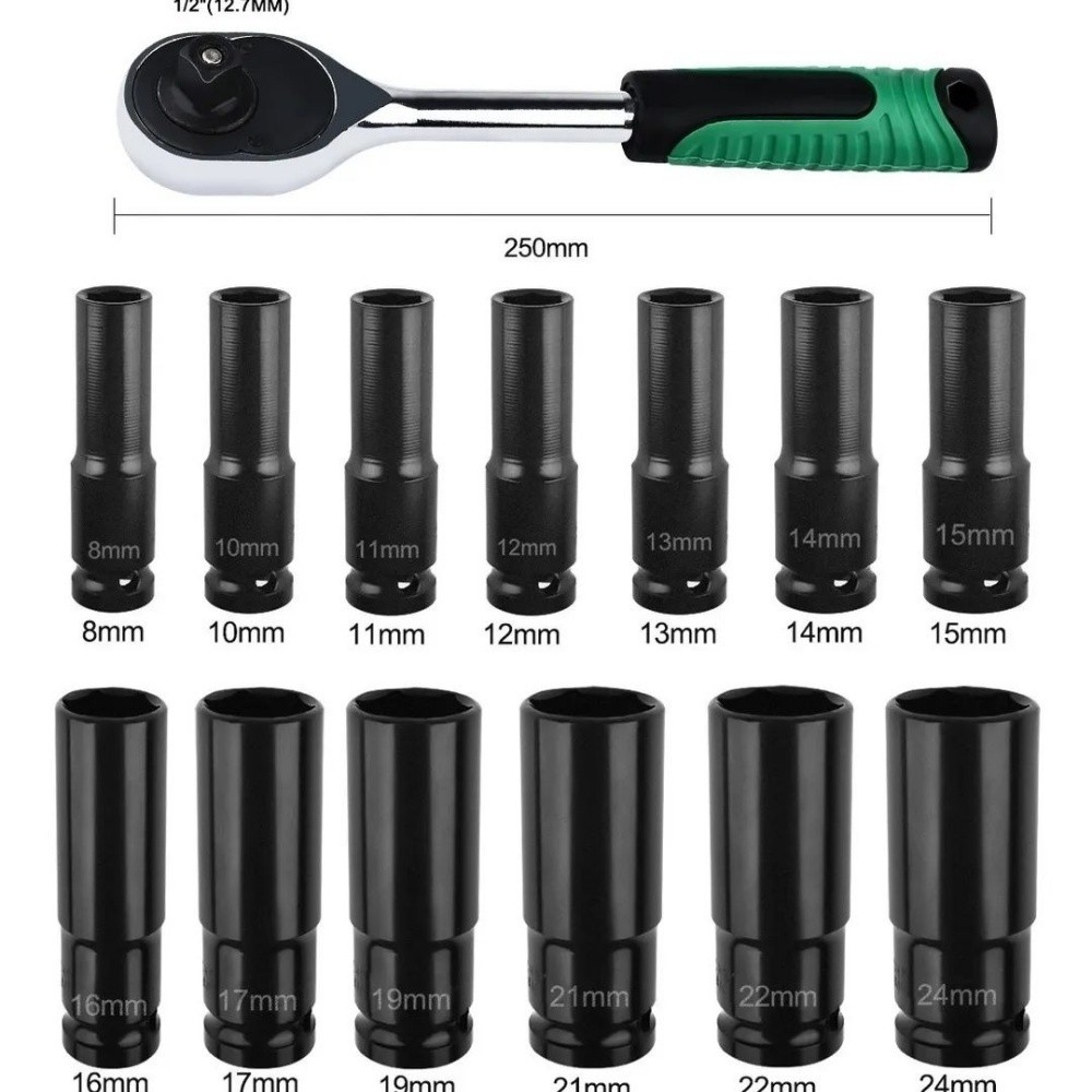 SHAWTY S0057-14 1/2" Socket Set with Ratchet Wrench, 14 pcs