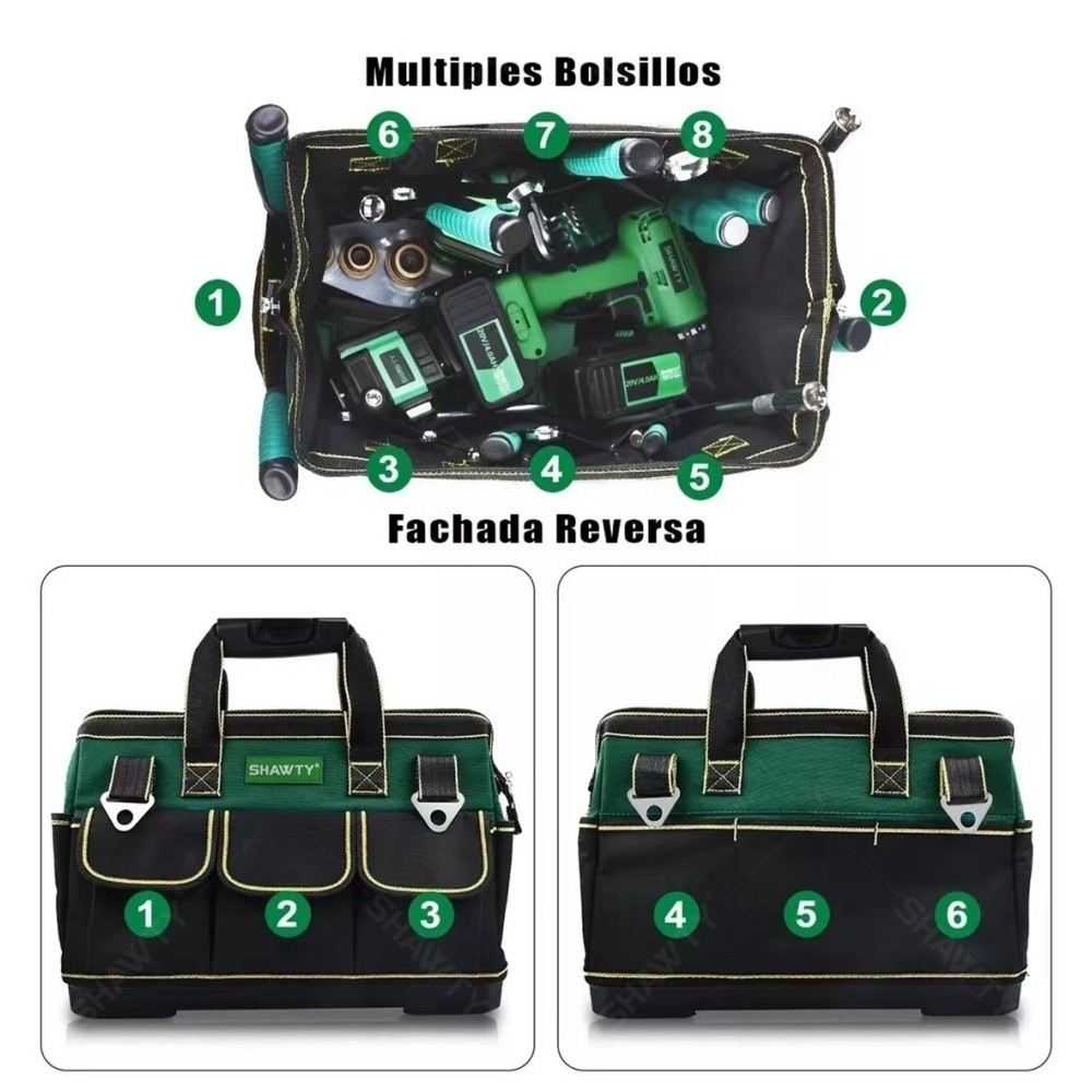 SHAWTY S0058-17 17" Electrician's Tool Bag - Waterproof Base, Adjustable Strap, Large Capacity
