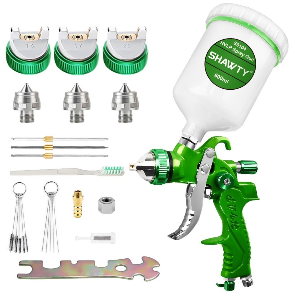 Shawty S0104 HVLP Spray Gun – 1.4/1.7/2.0mm Nozzles, 600CC Canister, 1/4" Air Connection